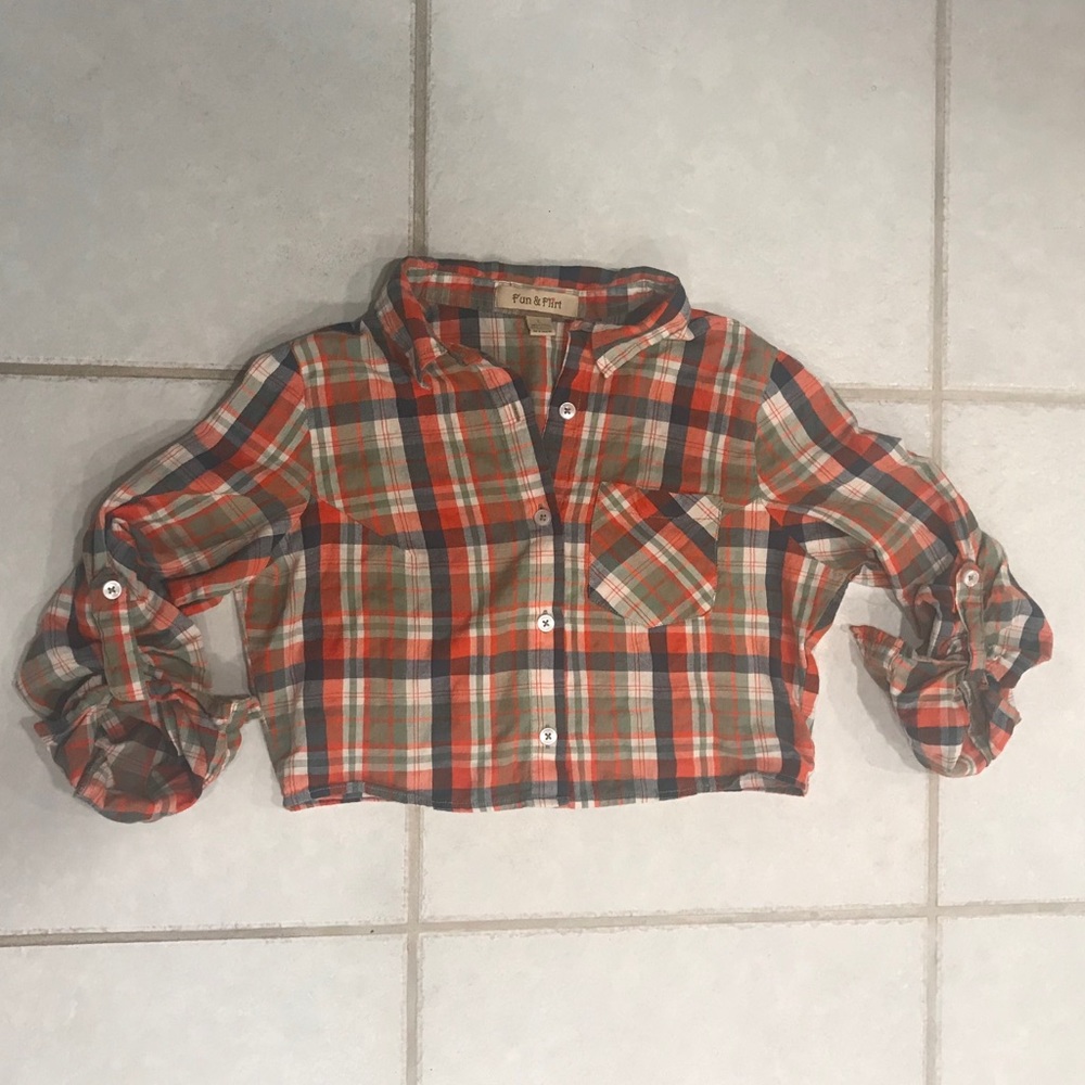Fun & Flirt Cropped Button Up Plaid Top